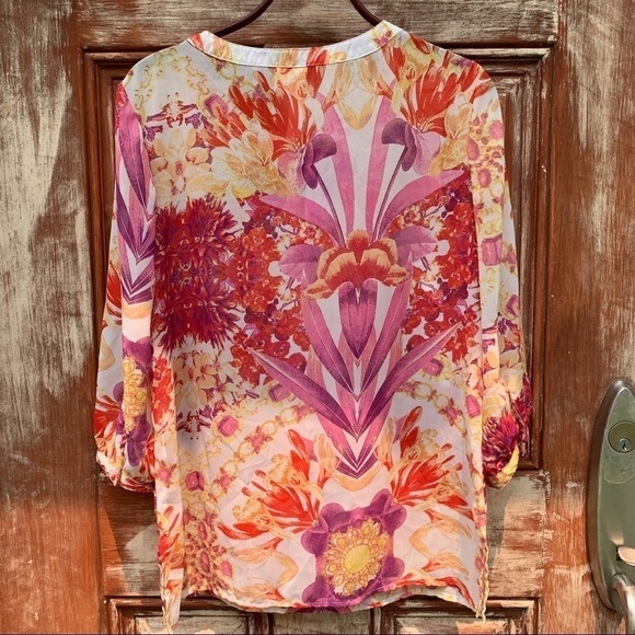 Adiva | Round Neck Semi Sheer 3/4 Sleeve Floral Pullover Blouse Top M - Picture 13 of 13